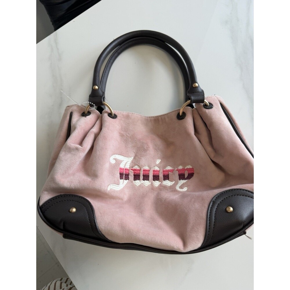 Juicy Couture Retro Vibe Satchel Bag Dusty Blush Pink Chocolate Velour Y2K NWTK